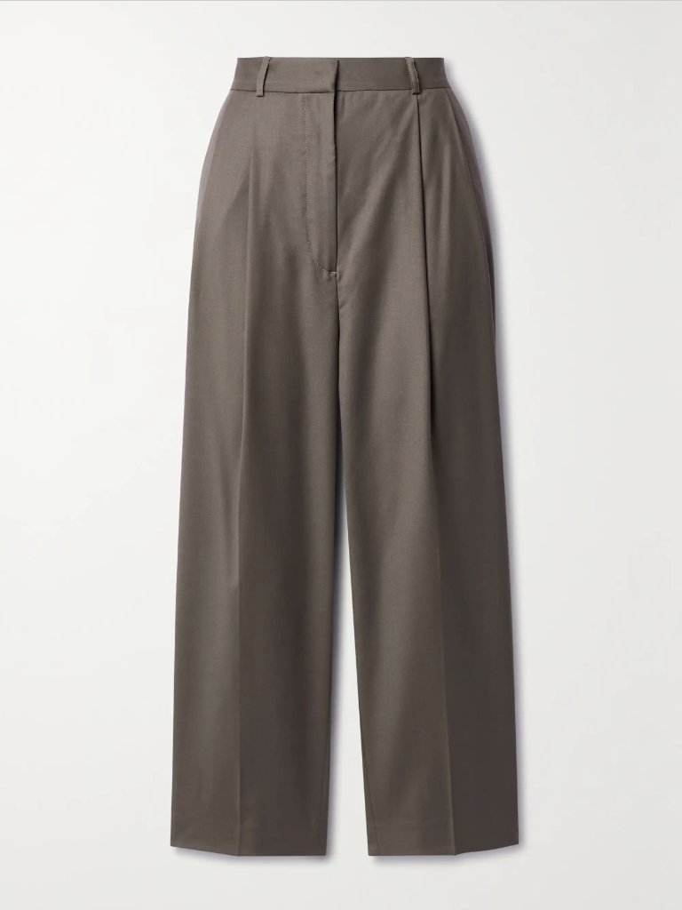 (Nwot) Toteme Cropped Pleated Wool Straight-Leg Pants